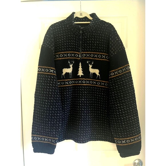 Old Navy Other - Old Navy Men’s Oversized Sherpa Fleece Fair Isle 1/4 Zip Sweater Navy Blue XXL